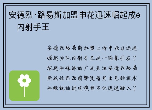 安德烈·路易斯加盟申花迅速崛起成队内射手王